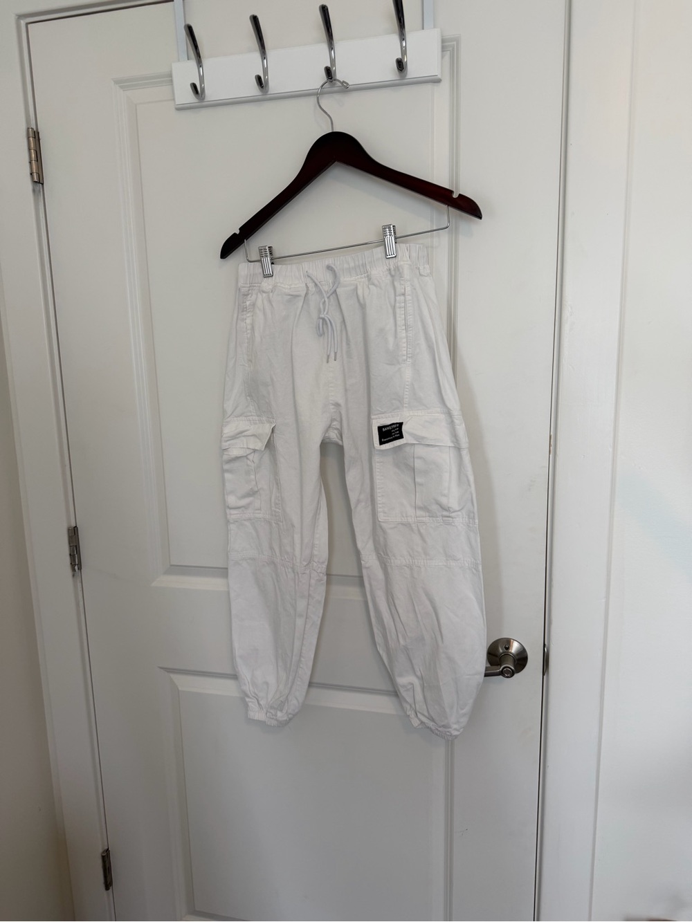 White Cargo Jogger Pants with Drawstring Waist